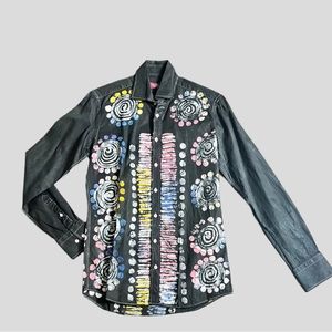 Batik Style African Men Button Down Collared Shirt Size S